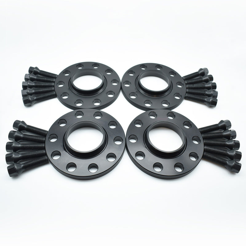 Demon Black Alloy Wheel Spacers 5x100 5x112 57.1mm  12mm / 15mm Set of 4 + Tapered Bolts & Locking Set