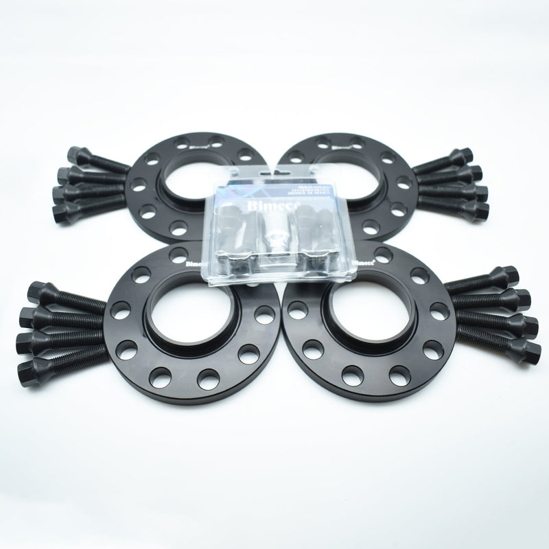 Bimecc Black Alloy Wheel Spacers BMW 5x112 66.6mm 10mm Set of 4 + Tapered Bolts & Locks
