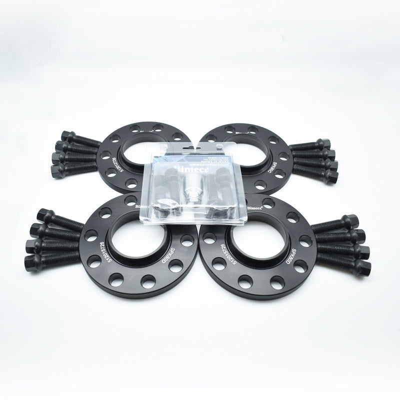 Bimecc Black Alloy Wheel Spacers 5x100 5x112 57.1mm  12mm / 15mm Set of 4 + Radius Bolts